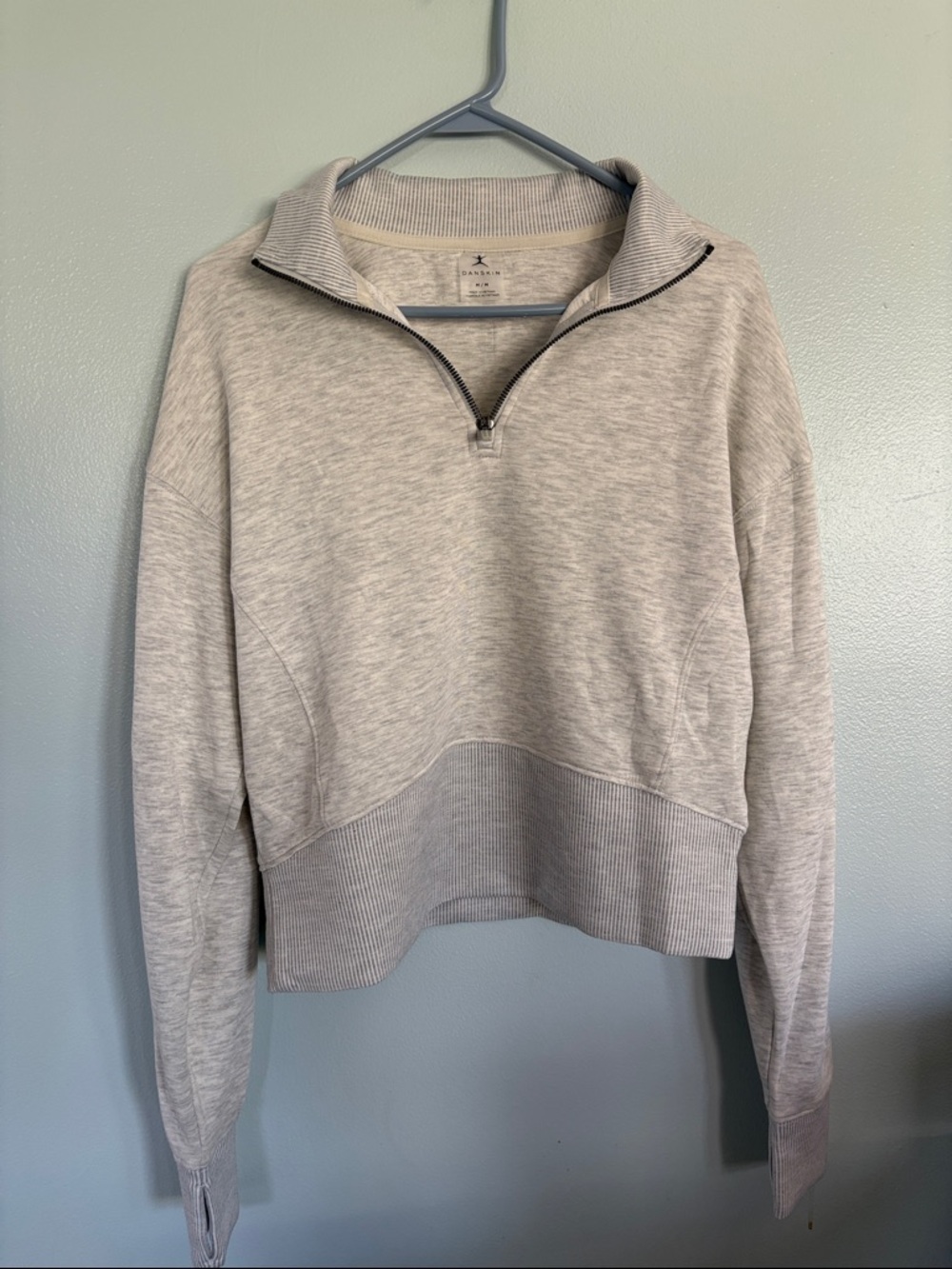 Danskin Light Gray Quarter-Zip V-Neck Sweater